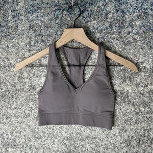 Lululemon Sports Bra Womens XS Gray Racerback Seamless V Neck Yoga Athletic